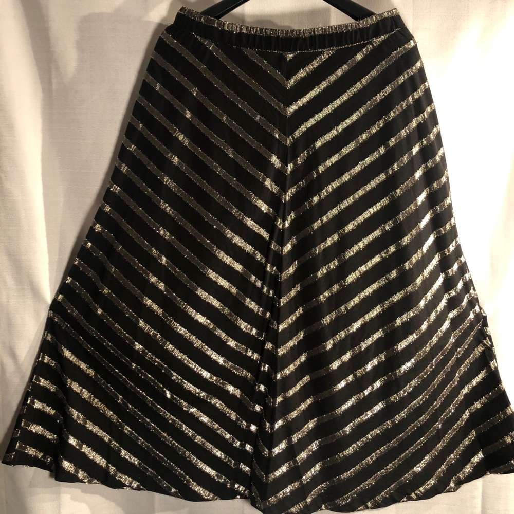 Long Black & Gold Stripe Party Skirt - Size 10